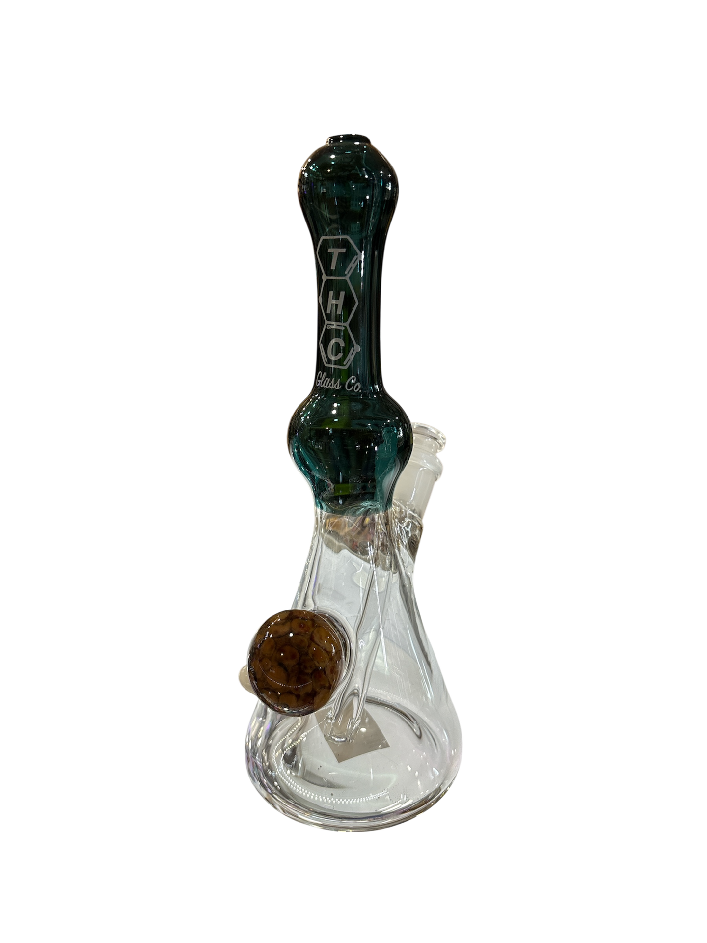 THC GLASS CO. WATER PIPE MINI RIG W/ Honeycomb & Loose Downstem / Teal